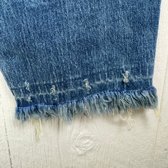 Good American Mid Rise Mom Jeans Sz 4 or 27 Casual Raw Hem Indiago 114 Cropped - Picture 9 of 11